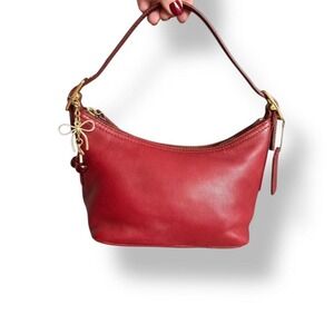 Vtg Coach Red Leather Legacy West Demi Pouch Mini Hobo Baguette Shoulder Bag